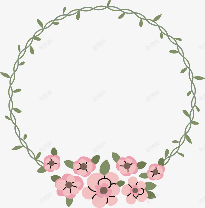 小清新粉红花藤花环png免抠素材_88icon https://88icon.com 情人节 情人节花环 浪漫花藤 矢量png 粉红色 花藤边框