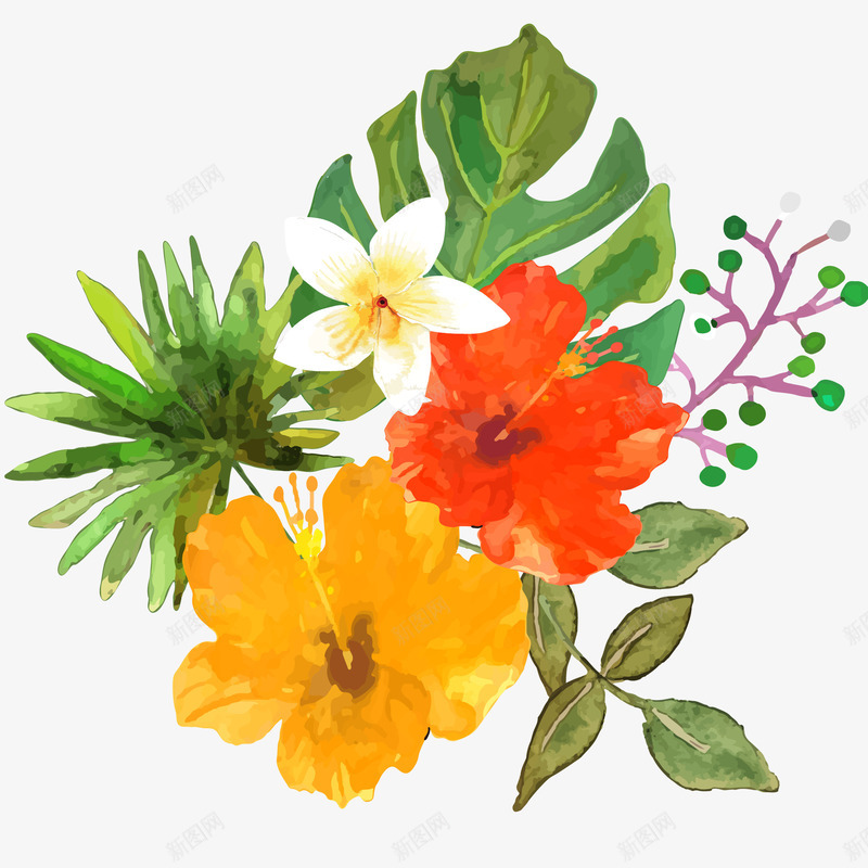 彩色鲜花插画矢量图ai免抠素材_88icon https://88icon.com 免抠PNG 园艺 彩色鲜花矢量插画 水彩植物 花卉 花朵 鲜花 矢量图