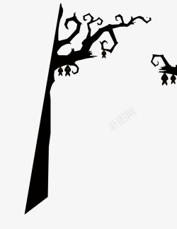万圣节恐怖主题之蝙蝠倒挂树枝素材
