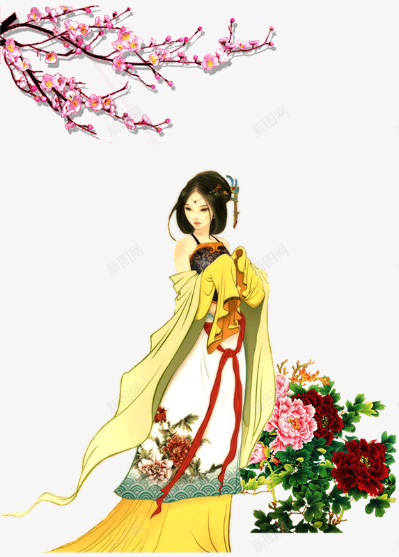 桃花树美女png免抠素材_88icon https://88icon.com 古装美女 桃树 桃花树 美女