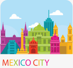 墨西哥城市彩色建筑矢量图素材