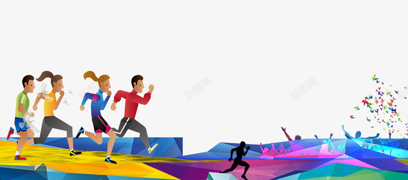 卡通手绘彩色跑道上奔跑的运psd免抠素材_88icon https://88icon.com 免抠卡通手绘彩色跑道上奔跑的运动员免费下载 卡通 奔跑的运动员 彩带装饰 彩色跑道上 手绘 马拉松运动员