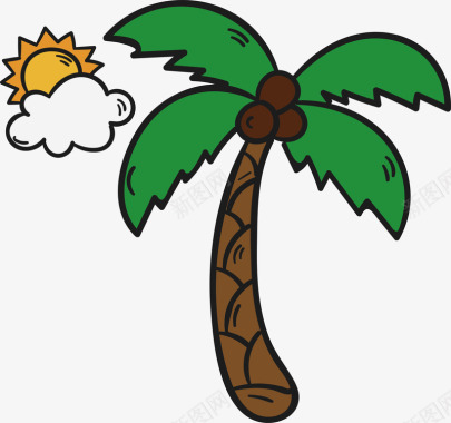 出行云朵椰子树旅游出行元素图标矢量图图标