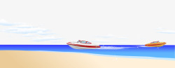 卡通沙滩海上彩色快艇白云素材