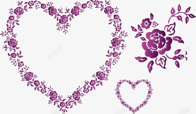紫色心形花环png免抠素材_88icon https://88icon.com 心形 爱心 紫色 背景装饰 花环 鲜花