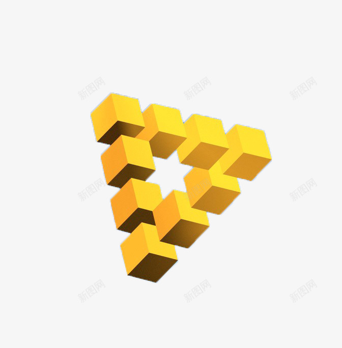 黄色立体几何倒三角png免抠素材_88icon https://88icon.com 倒三角 几何 创意图形 正方体 黄色