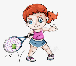 卡通手绘打网球的女孩素材
