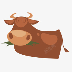 棕色欧美野牛吃草矢量图素材