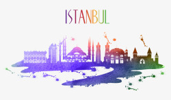 伊斯坦布尔水彩城市剪影素材