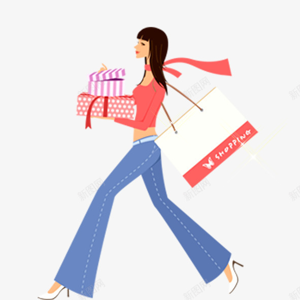 时尚美女png免抠素材_88icon https://88icon.com 插画人物 时尚美女 服装袋 礼盒 穿出时尚 美女插画 购物