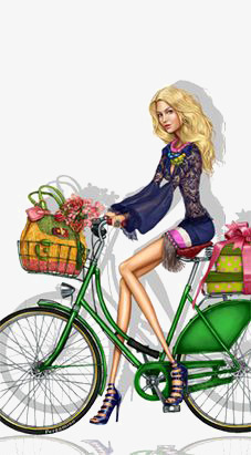 油画女生骑单车的女生高清图片