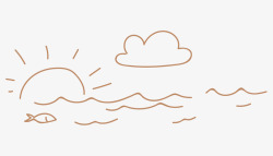 手绘线条绘画太阳云朵小鸟素材