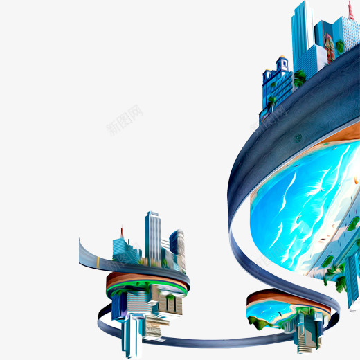 彩色创意立体城市插画元素png免抠素材_88icon https://88icon.com 交通 创意 城市 建筑 彩色 植物 水面 科技 立体
