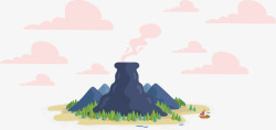 卡通火山卡通粉红色的云朵和火山矢量图高清图片