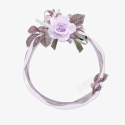 紫色手绘花朵花环文艺装饰图案素材