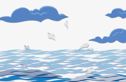 卡通蓝色色调大海蓝色云朵素材