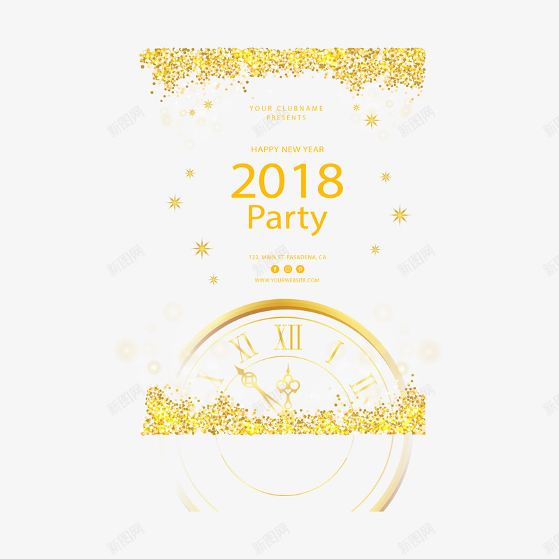 金色时钟2018派对png免抠素材_88icon https://88icon.com PARTY 庆典 时钟 星光 派对 节日 金色