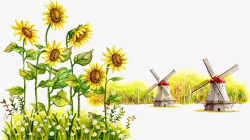 创意合成效果风车黄色的向日葵花卉植物素材