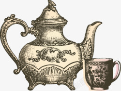 手绘复古欧美中世纪茶具素材