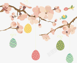 水彩彩蛋粉色桃树花朵矢量图高清图片