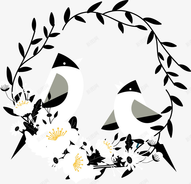 创意手绘卡通喜鹊七夕装饰插画矢量图ai免抠素材_88icon https://88icon.com 卡通喜鹊 小清新卡通喜鹊 小鸟 手绘卡通喜鹊 插画 插画设计 花环 矢量图