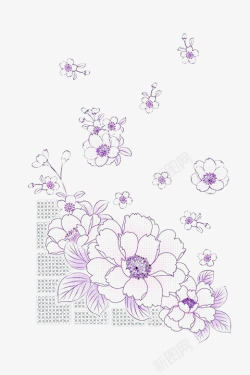 白色花瓣紫色花蕊的花团素材