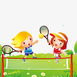 卡通打网球的小女孩素材