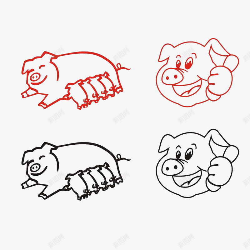 黑色红色猪简笔画png免抠素材_88icon https://88icon.com 动物剪影 动物简笔画 手绘 手绘动物 猪简笔画 简洁 黑色红色猪简笔画