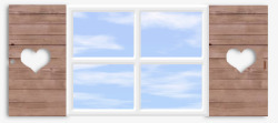 蓝天白云心形窗户高清图片