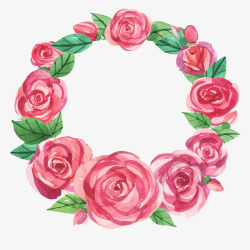 粉色手绘玫瑰花花环边框素材