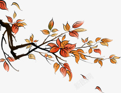 手绘黄色秋季树叶树枝装饰素材