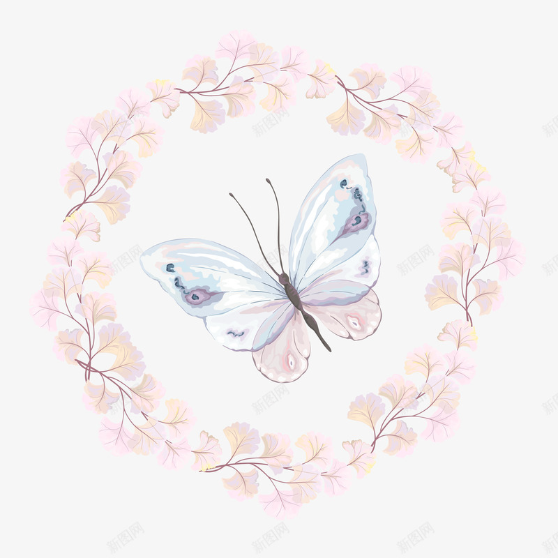 水彩粉色花环和蝴蝶png免抠素材_88icon https://88icon.com 手绘图 水彩 美丽的 翅膀 蝴蝶 装饰 飞舞