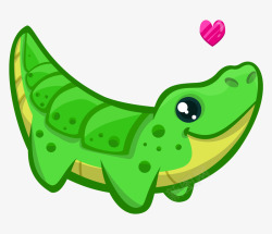 卡通手绘绿色简洁鳄鱼心形素材