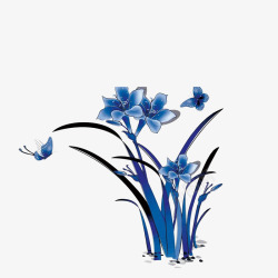 蓝色手绘兰花素材