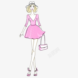 穿粉色低胸裙子的美女素材