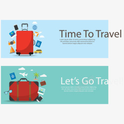 旅游旗帜与红色的行李箱矢量图素材