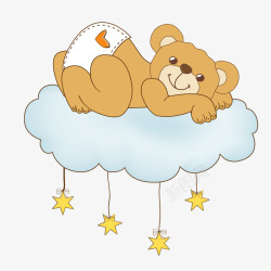 睡觉小熊手绘云朵上的小熊矢量图高清图片