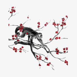 猴子爬树中国风水墨画猴子爬树高清图片