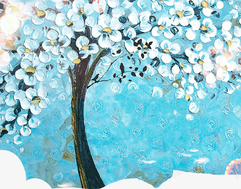 油画创意合成蓝色的花卉树木png免抠素材_88icon https://88icon.com 创意 合成 树木 油画 花卉 蓝色