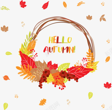 水彩画花环秋天图标丰富多彩的秋天背景矢量图图标