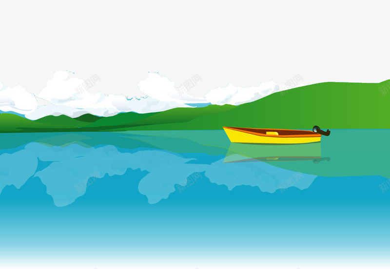 自然环境png免抠素材_88icon https://88icon.com 清澈的河水 白云 绘画 绿山 自然环境 船 船素材 艺术