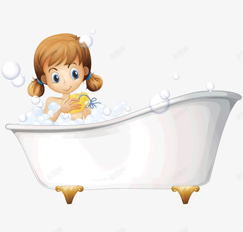正在洗澡png免抠素材_88icon https://88icon.com 可爱 泡沫 洗澡的女孩 玩耍 白色浴盆 矢量素材 美女洗澡