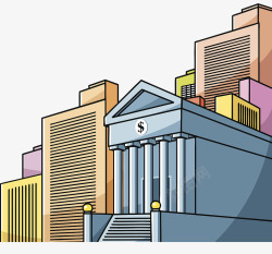 手绘卡通彩色城市中的银行背景素材