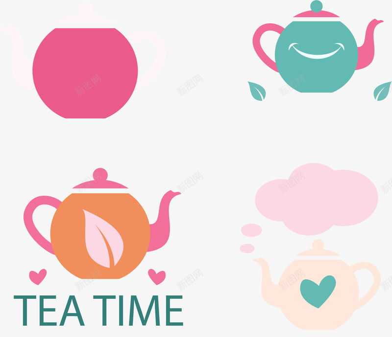 手绘多彩茶壶矢量图ai免抠素材_88icon https://88icon.com tea time 云朵 叶子 多彩 手绘 水壶 爱心 茶壶 矢量图