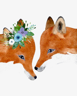 两只狐狸手绘狐狸高清图片