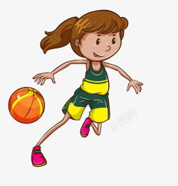 篮球上篮手绘卡通打蓝球女孩高清图片