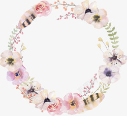 水彩花卉圆形边框装饰图案素材
