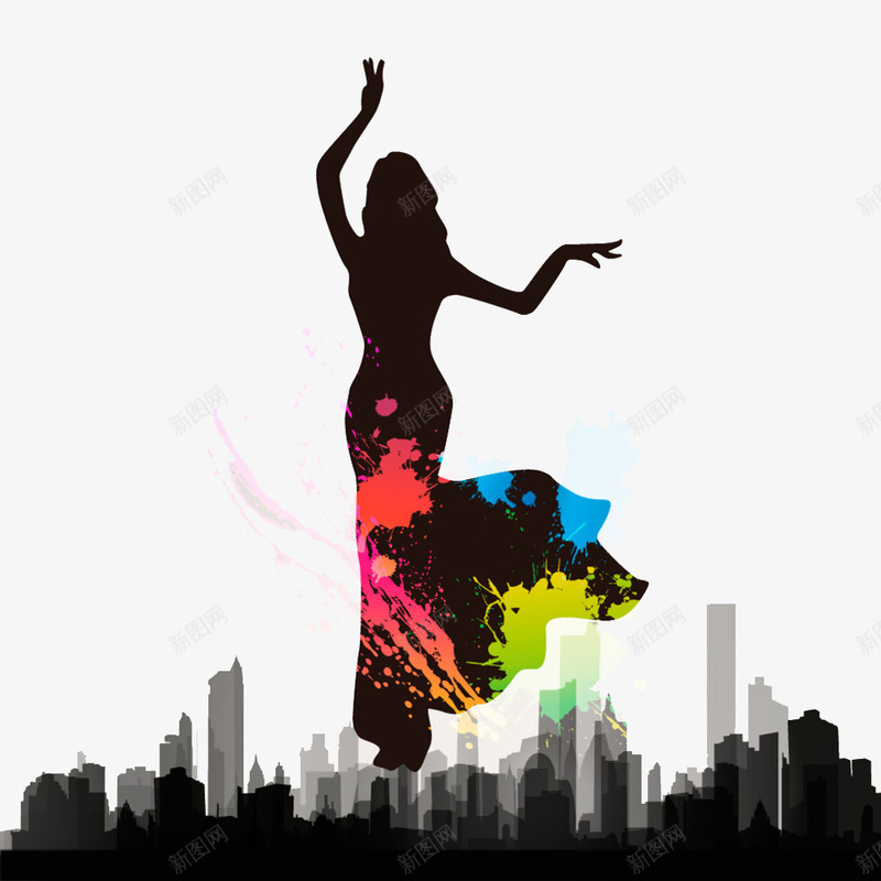 城市上空的印度舞女郎png免抠素材_88icon https://88icon.com 剪影 印度舞 女郎 舞蹈 跳舞 长裙