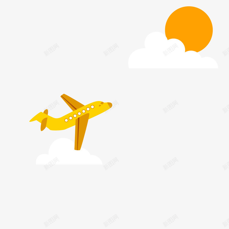 卡通手绘天空png免抠素材_88icon https://88icon.com 卡通 天空 太阳 手绘 白云 航线 航行 飞机 飞翔