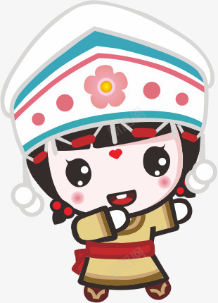 民族卡通小女孩png免抠素材_88icon https://88icon.com 爱心 白帽子 粉色花朵 红色圆点